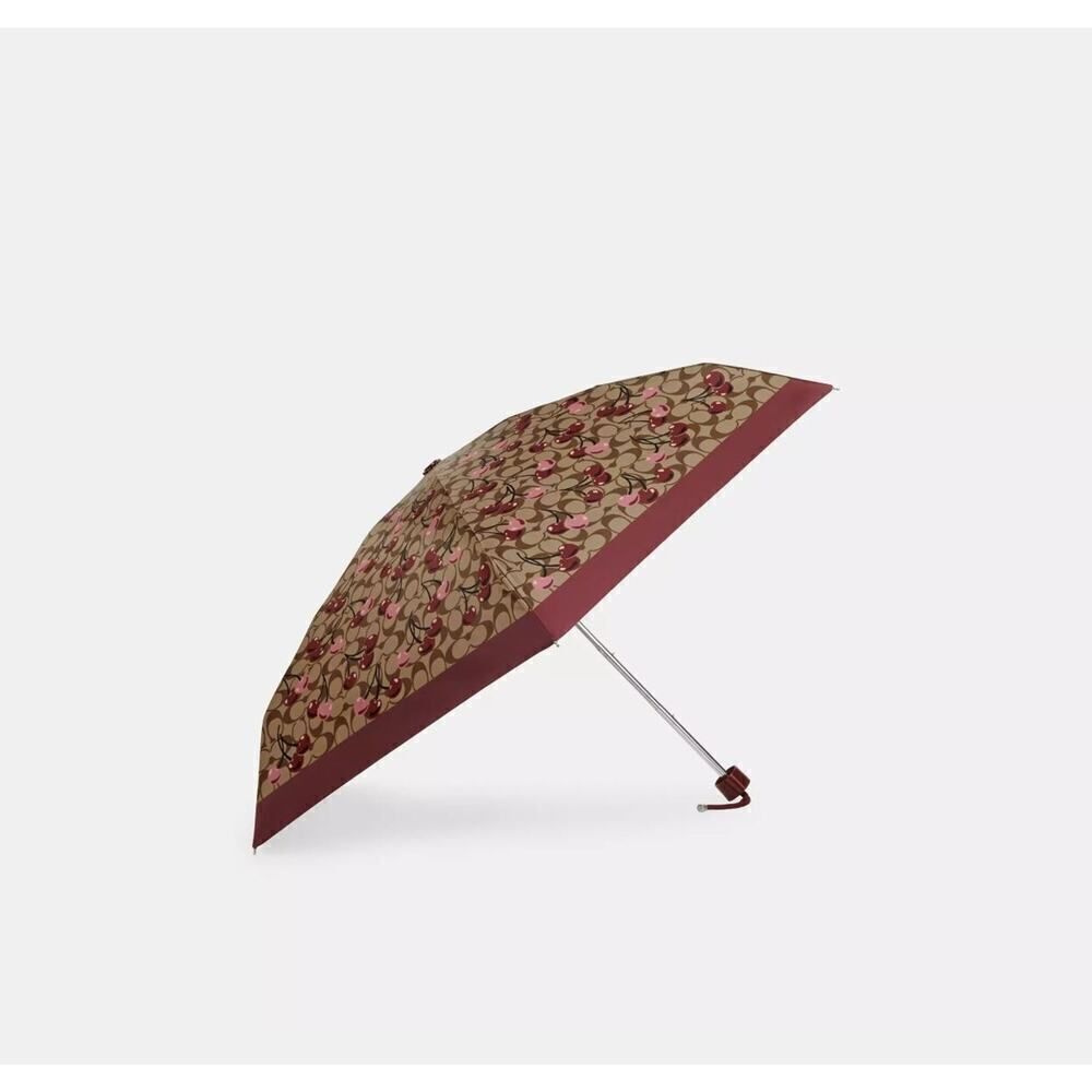 NWT COACH CZ929 MINI UMBRELLA UV PROTECTION SIGNATURE CHERRY